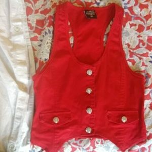 Red button up vest.